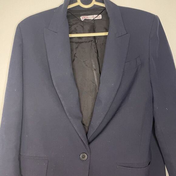 ZARA Navy Blue 1 Button Blazer Suit Jacket Size XS Matching Pants Available - Picture 2 of 6